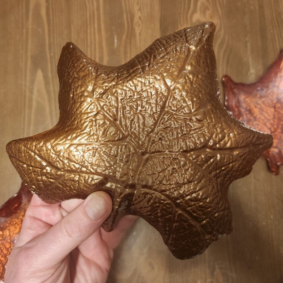 Lot Of 4 Maple Leaves Art Glass Candy Dish Container Fall Autumn 8" Coin Dish - Picture 7 of 13